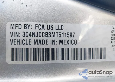 2021 Jeep Compass z USA, uszkodzony, nr VIN 3C4NJCCB3MT511597